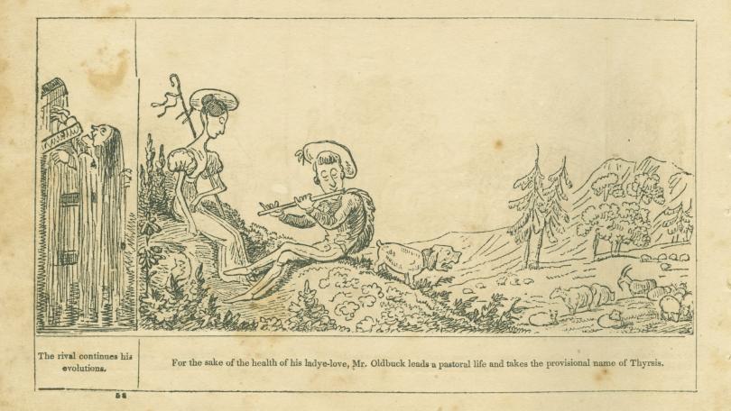 cartoon of a man playing a flute next to a woman