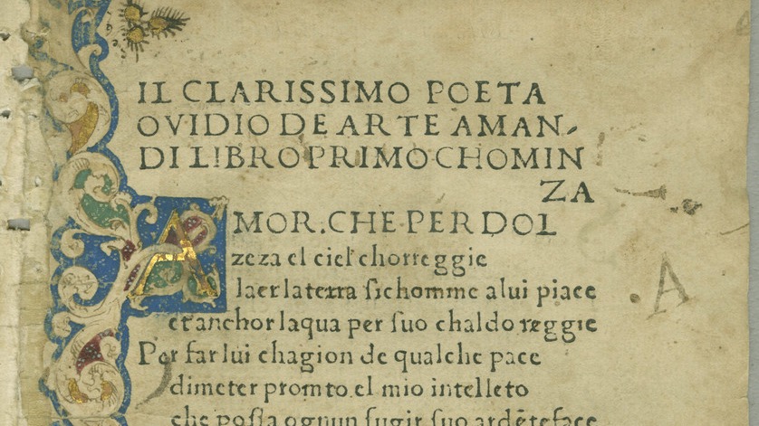 page in Italian from Ovid's De Arte Amandi (Ars Amatoria)