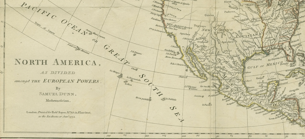 A detail of a map that shows the title, "North America as Divided Amongst the European Powers"