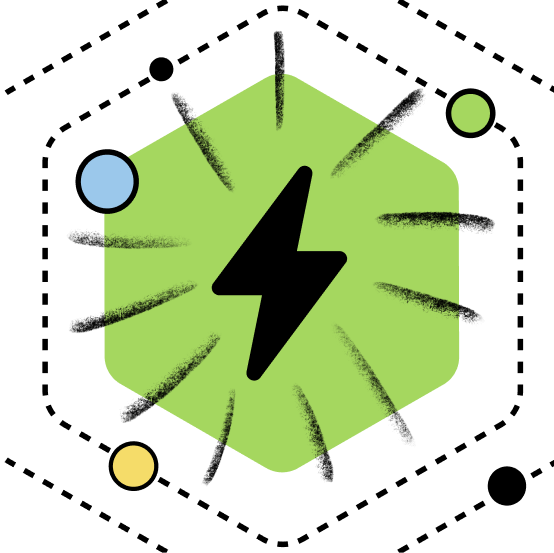 energetic illustration of a lightning bolt with dashes and dots surrounding