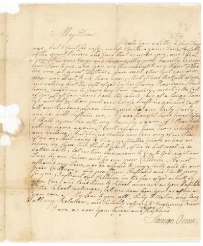 Samson Occom undated letter to his wife, Mary