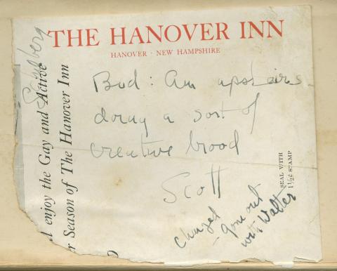 F. Scott Fitzgerald's note to Budd Schulberg.