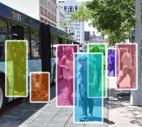 Photo with people highlighted in different colors