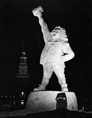 Snow sculpture of Eleazar Wheelock on the Green
