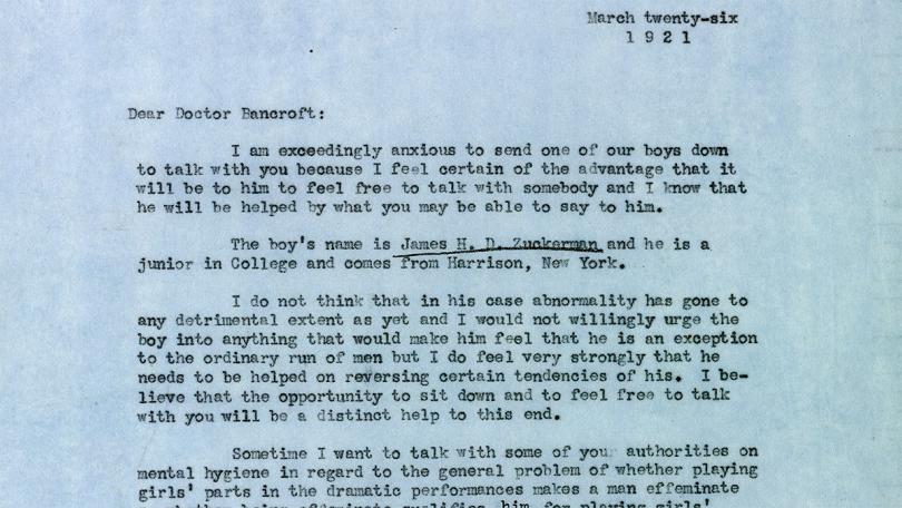 Letter to Dr. Bancroft, 1921