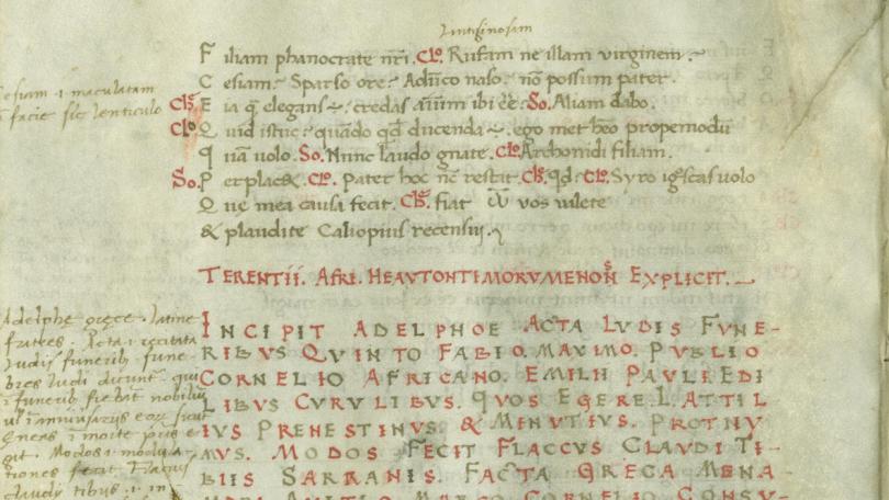page from 1462 manuscript edition of six plays of the Roman playwright Terence