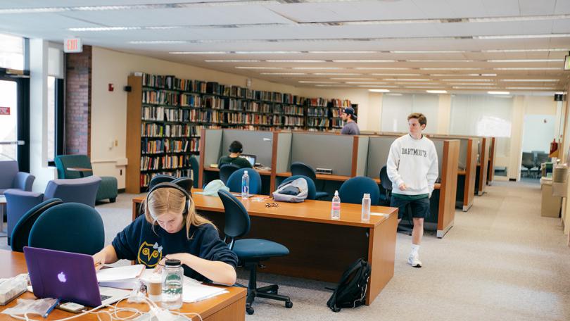Students study in the Feldberg Library at Dartmouth