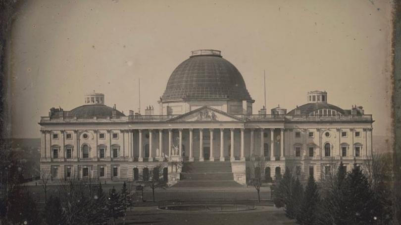 image of the US capitol under construction from the Library of Congress