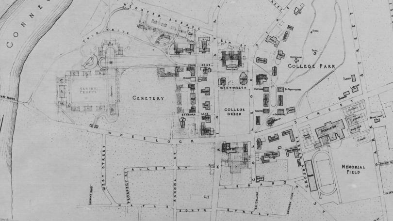 detail from map of Dartmouth College, Hanover, N.H., 1920s