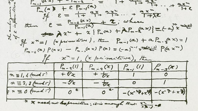 Handwritten notes of mathematical formulas and a chart