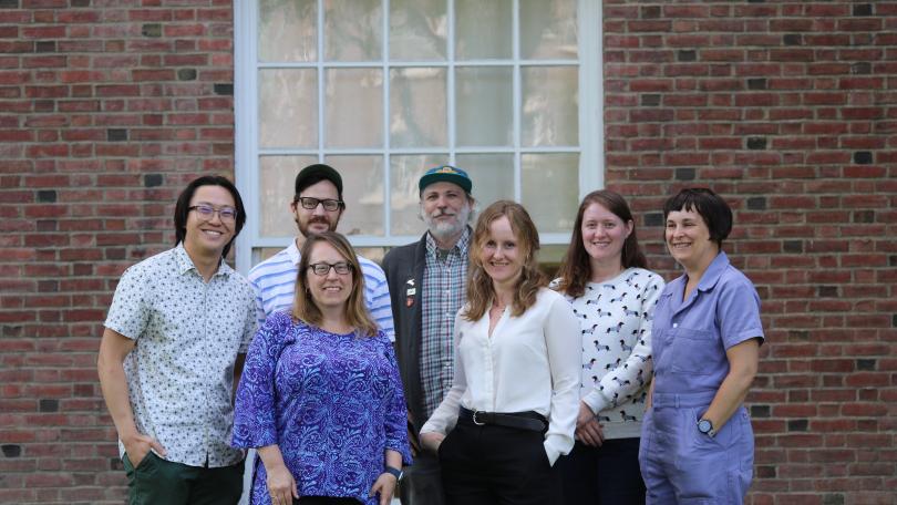 Picture of DxDL team. From left, Daniel Lin '23, Toben Traver, Laura Braunstein, Ryland Ianelli, Liz Shand, Samara Cary, Jenny Mullins