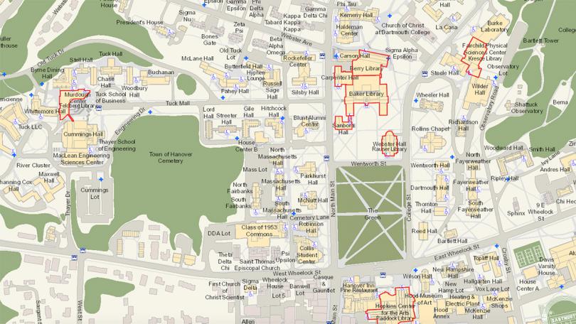 A map showing the libraries on the main campus