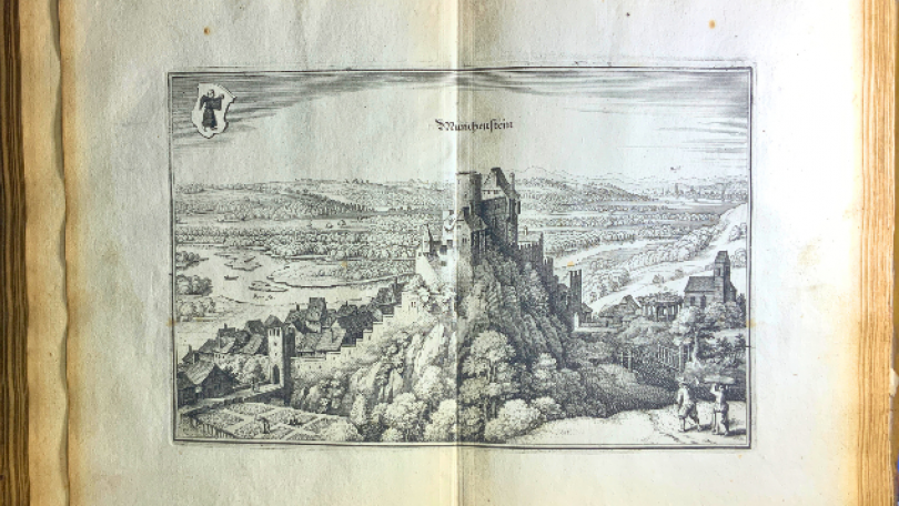 image depicts 17th century engraving of Münchenstein
