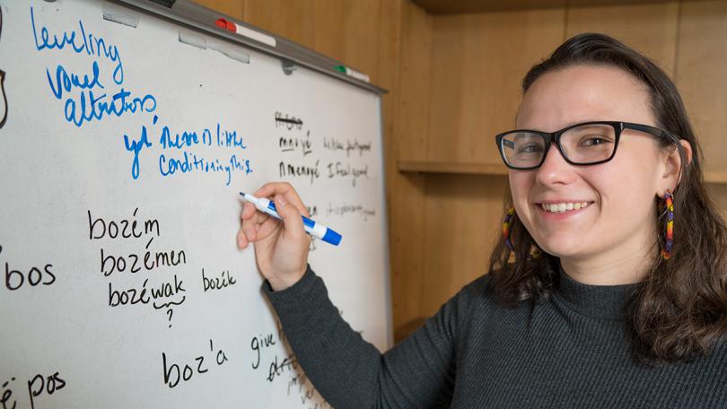 Corinne Kasper, in her office in Baker Library.