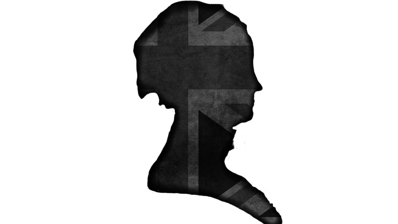 silhouette of woman with British flag inset