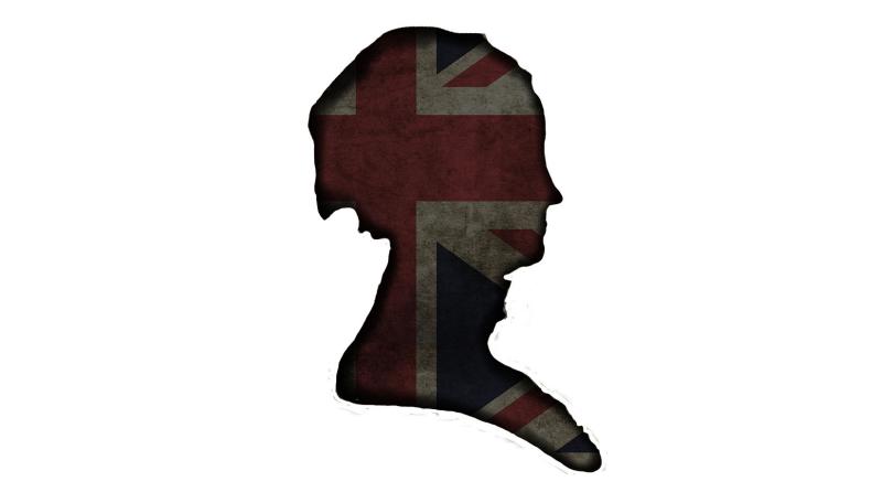 silhouette of woman with british flag inset