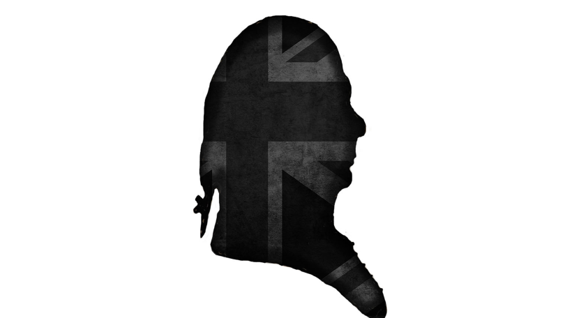 silhouette of man with British flag inset