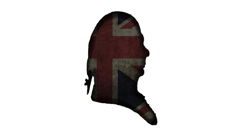 silhouette of man with british flag inset
