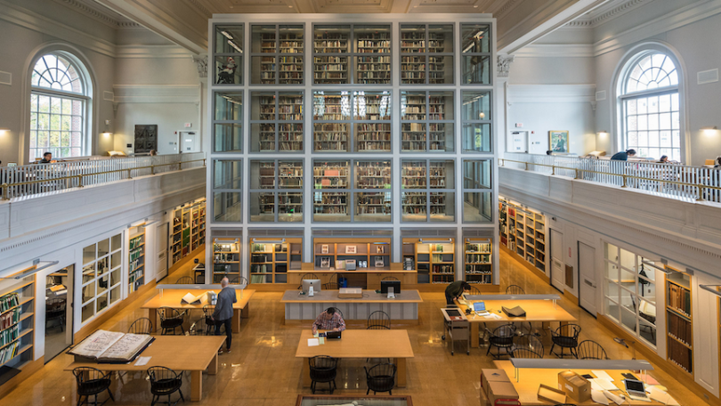 an interior, wide-angle picture of Rauner Special Collections Library