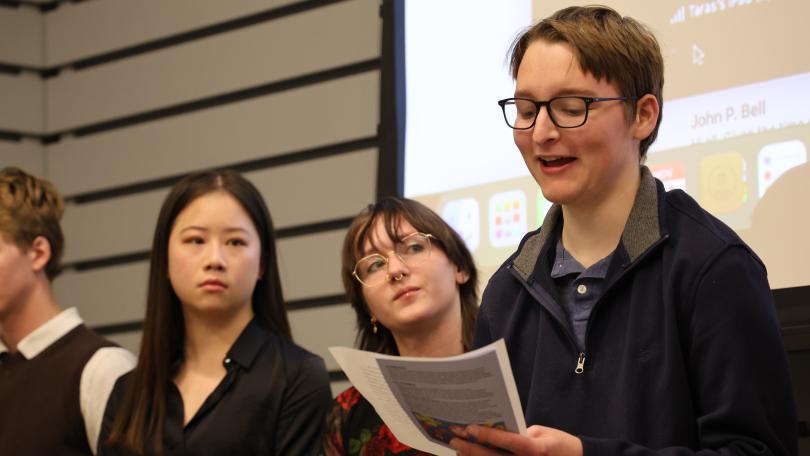 from left Sheba Duan '27, Annabelle Pietryka '26, and Jacob Bowen-Glazeroff '28