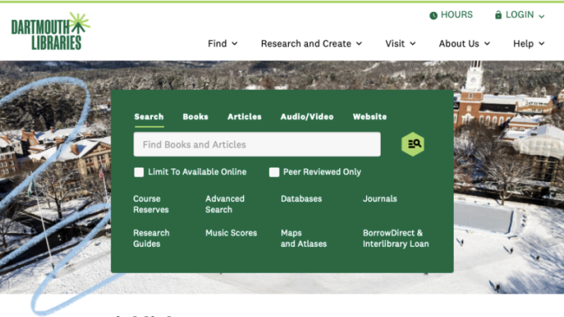 view of the libraries homepage website