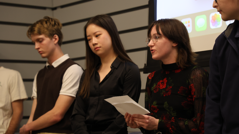 students present their exhibition at the Hood Museum