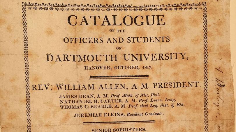 Catalogue of students and staff at Dartmouth in 1817