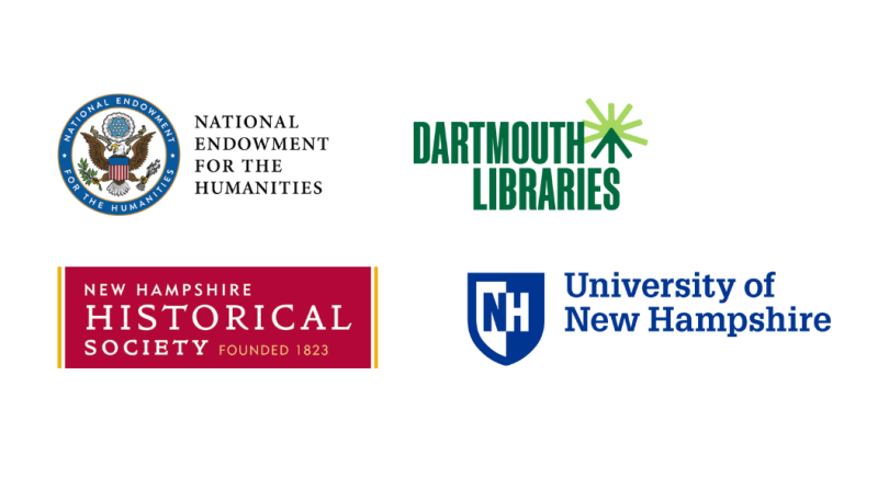 logos for National Endowment for the Arts, Dartmouth Libraries, New Hampshire Historical Society, and University of New Hampshire
