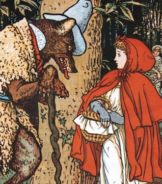 Illustration showing Little Red Riding Hood and the Wolf