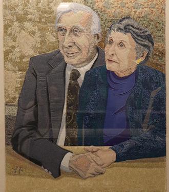 Textile portrait of Stanley and Teddy Feldberg