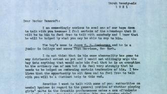 Letter to Dr. Bancroft, 1921