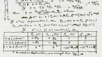 Handwritten notes of mathematical formulas and a chart