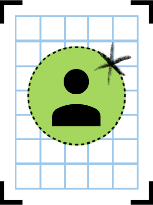 green circle with person icon on blue grid