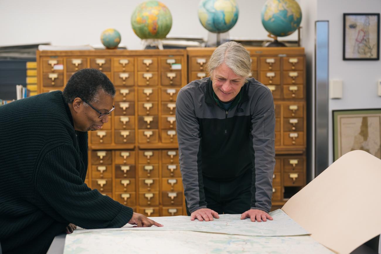 Lucinda and Peter in the Evans Map Room