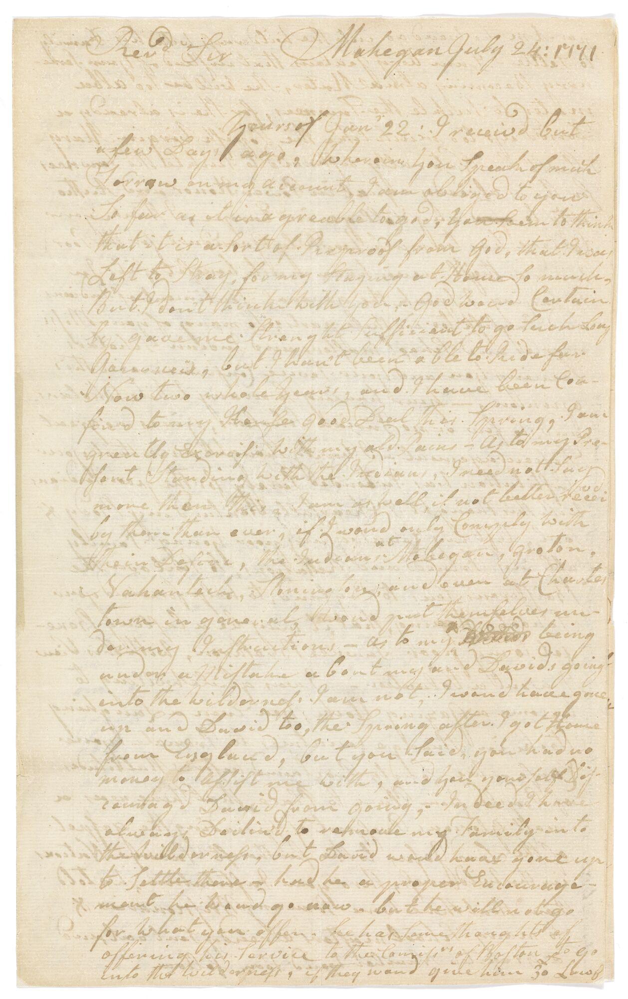 letter, Occom to Wheelock, 1771