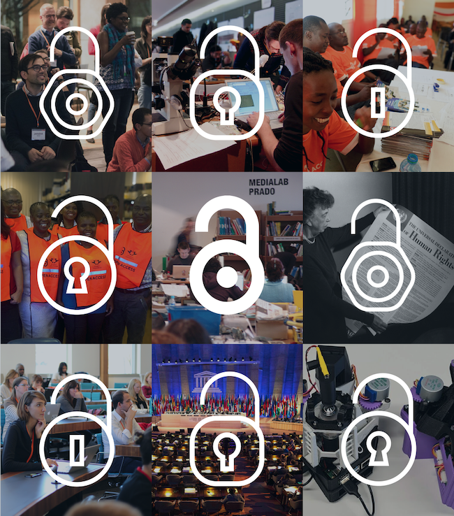 image of open locks over people celebrating open access week
