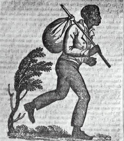woodcut illustration from 1837 of a fugitive enslaved person