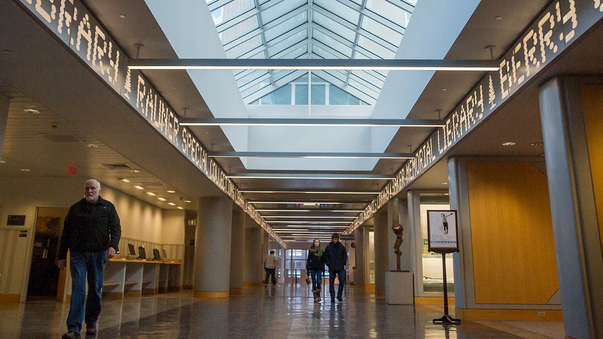 Patrons walking in the Berry hall