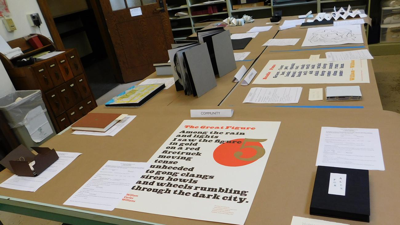 prints and artist books dispalyed on a table