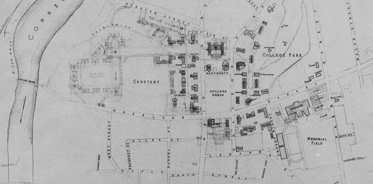 detail from map of Dartmouth College, Hanover, N.H., 1920s