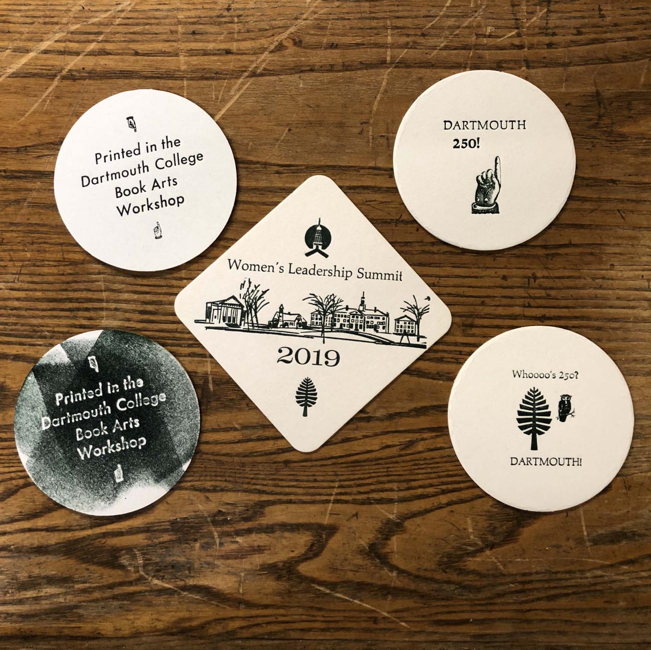 Coasters created at BAW, all printed in Dartmouth green!
