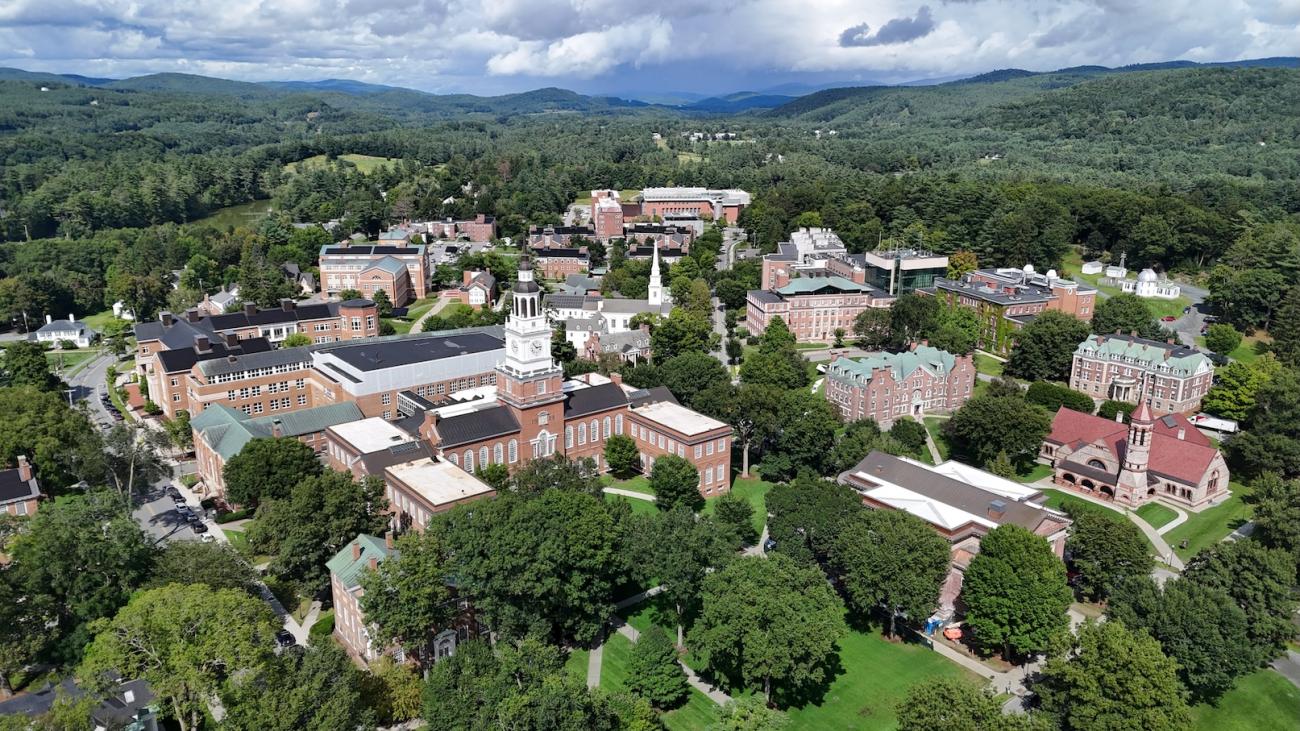 aerial view of Dartmouth campus in Hanover, NH during summer