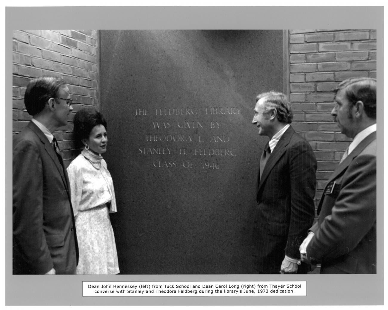 The Feldbergs at Feldberg Library's dedication in 1973