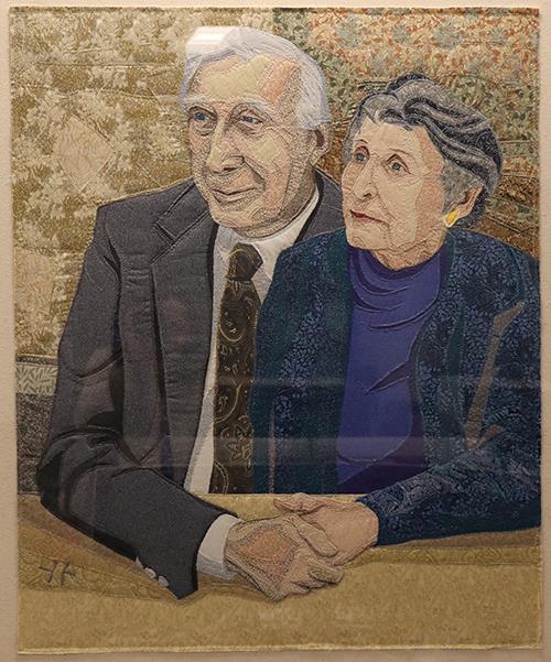 Textile portrait of Stanley and Teddy Feldberg