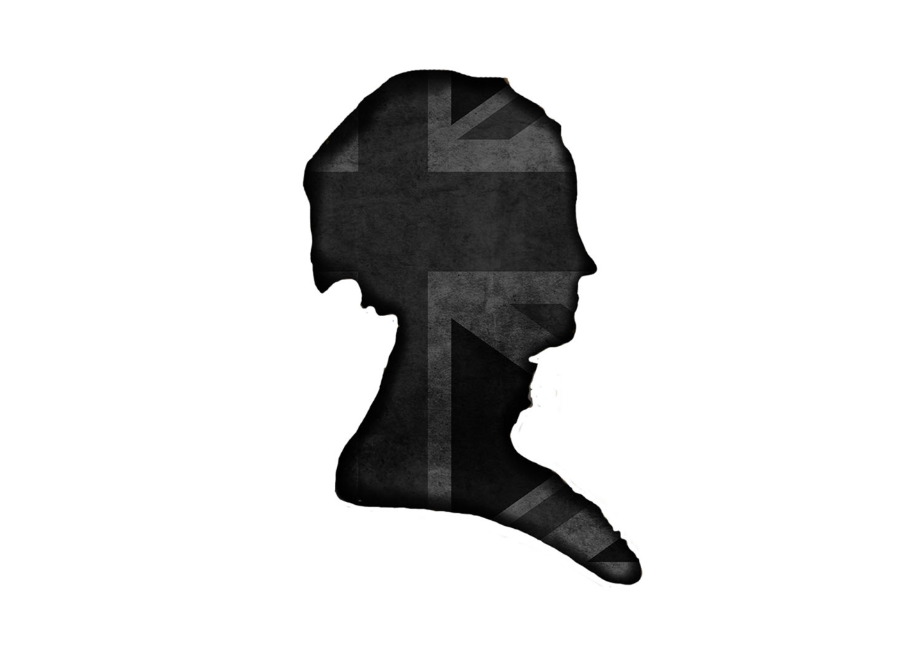 silhouette of woman with British flag inset