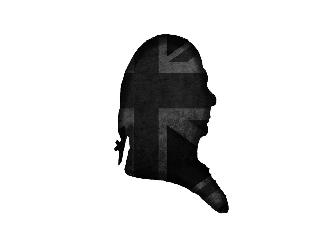 silhouette of man with British flag inset