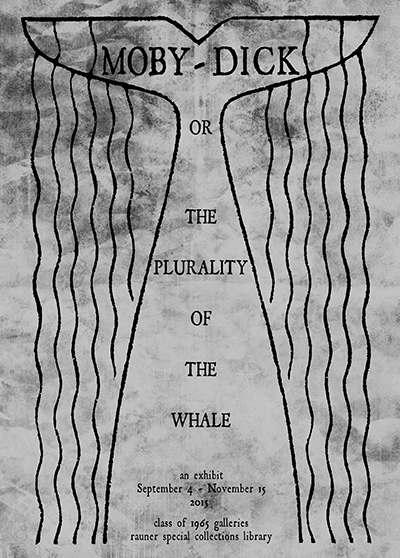 Poster for “Moby-Dick, or The Plurality of the Whale,” in black and white with a stylized whale tail and wavy lines.