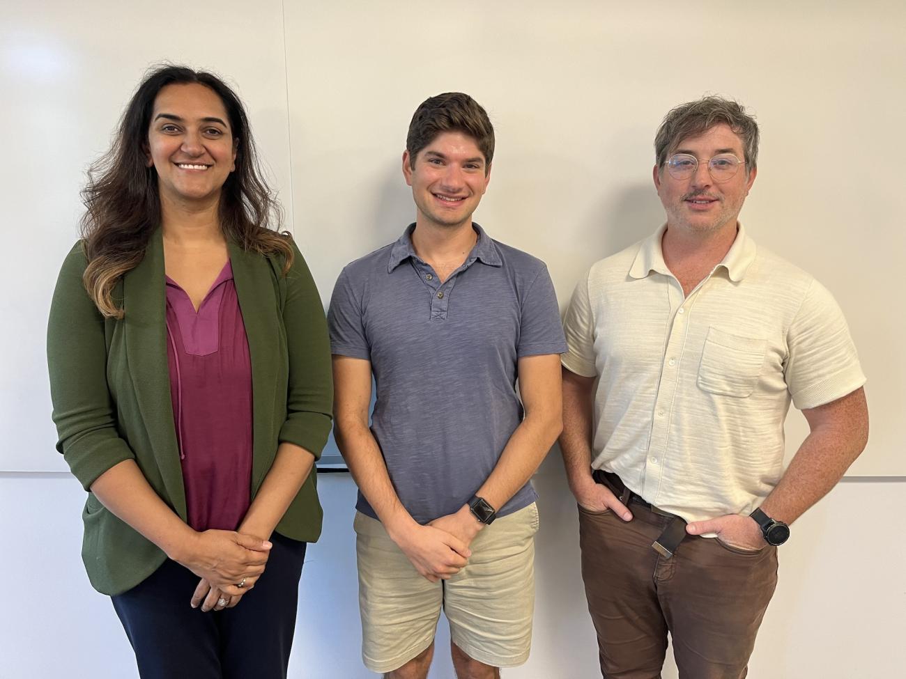 from left Bala Chaudhary, Adam Pollack, and Justin Mankin