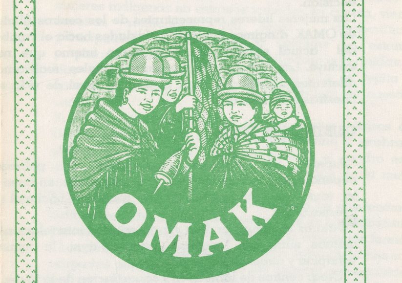 green print image of three women and a baby with letters OMAK on it