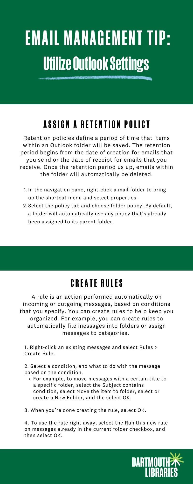 text sharing how to create rules and assign policies in Outlook